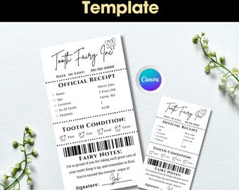Editable Tooth Fairy Receipt Template, Fun Keepsake (PDF)