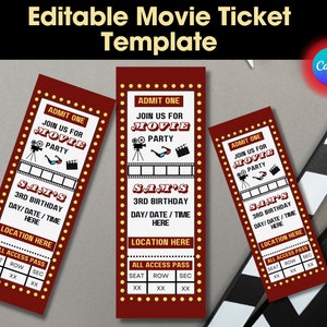 Movie Night Ticket Template | Printable Admit One Movie Ticket | DIY Movie Party Ticket | Editable Movie Night Invitation | Instant Download