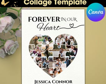 Funeral Heart Collage Program Template, Obituary program Memorial program Printable Funeral Service foldable funeral program , CANVA