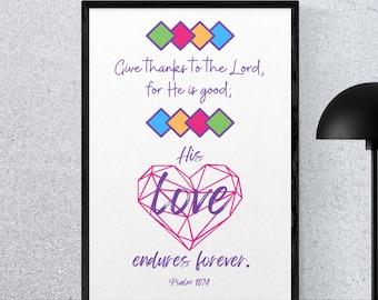 Give Thanks to the Lord Bible Verse Wall Art – Psalm 107:1 Printable, Christian Scripture Decor, Digital Download