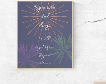 Rejoice in the Lord Always – Philippians 4:4 Printable, Bible Verse Wall Art, Christian Scripture Decor, Digital Download