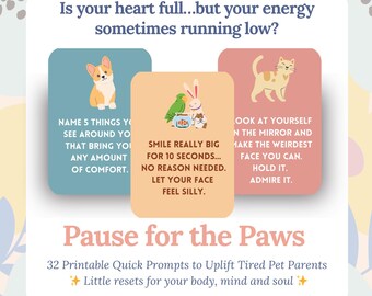 Pet Parent Self-Care Cards | 32 Printable Encouragement Prompts (Digital Download)