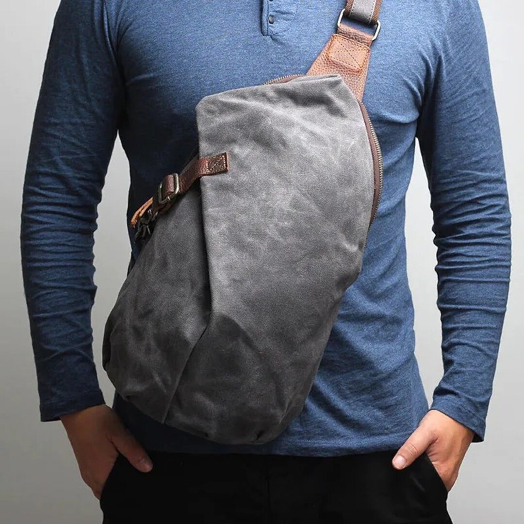 Waxed Canvas Sling Bag Minimalist Gift for Men Gift for Etsy