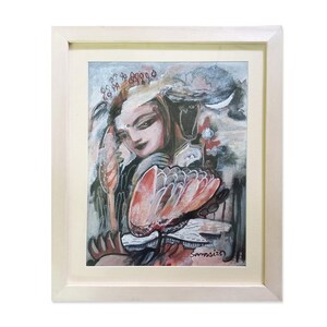 Original Framed Acrylic Painting, Abstract Woman, Collectable Art, Ready to Hang, Original Framed Painting Living Room