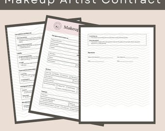 Editable Printable Makeup Artist Contract Template | 3-Page MUA Agreement for Weddings & Events | Canva Template