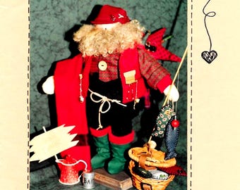 HOOK, LINE and SANTA Sewing Craft Pattern | 16" Fisherman Santa Claus Figure, Fish, Sign | Hanging By a Thread | 1993 | Holiday Decoration
