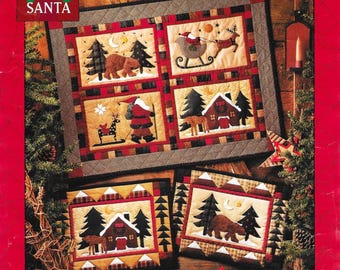 WOODLAND SANTA Quilt Pattern | 32x24&quot; Four Block Quilt 17x13&quot; Single Scene | Mumm&#39;s The Word AP-41 | 1995 | Christmas Bear Moose Reindeer