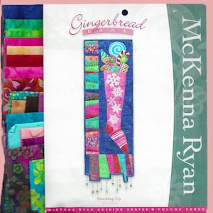 STOCKING UP Quilt Kit - Pattern Fabric & Embellishments | 10 x 29.25&quot; Wall Hanging | McKenna Ryan Gingerbread Lane | 2006 OOP | Christmas
