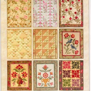 May include: A pattern booklet titled Fat Quarter Quilting: Theme Fabrics featuring nine small quilt designs. The cover displays various floral, bird, and geometric patterns in shades of pink, red, green, and tan. It includes the text Size: 16" x 20" and Item # 1503.