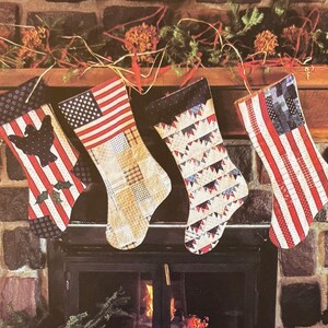 22.5" CHRISTMAS USA Stocking | Full Size Pattern | Country Threads #166 | Paper Piecing | Applique | Quilting | Patriotic Eagle Flag | 1991