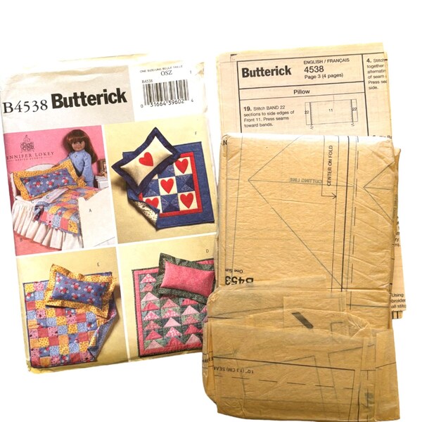 Uncut FF | Sewing Craft Pattern | 18" Doll Bed Quilt Pillow Dust Ruffle | Butterick B4538| One Size | 43 Piece | 2005