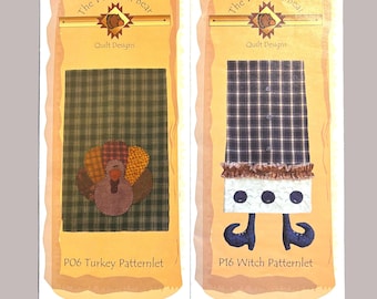 Choice of WITCH or TURKEY Patternlet | The Wooden Bear Quilt Patterns | Witch Pattern P16 Turkey Pattern P06 | Towel Applique Halloween