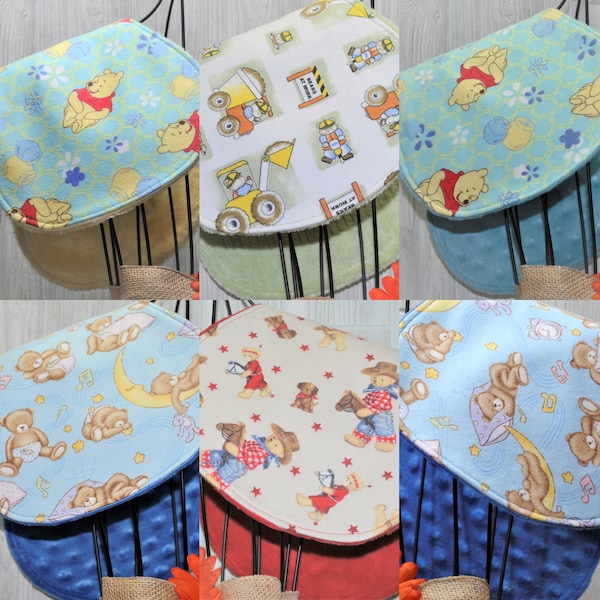 Large, 3 Layers, Extra Absorbent, Contoured, Burp Cloth | Flannel Fabric, Batting, Minky | TEDDY BEAR | Ready to Ship