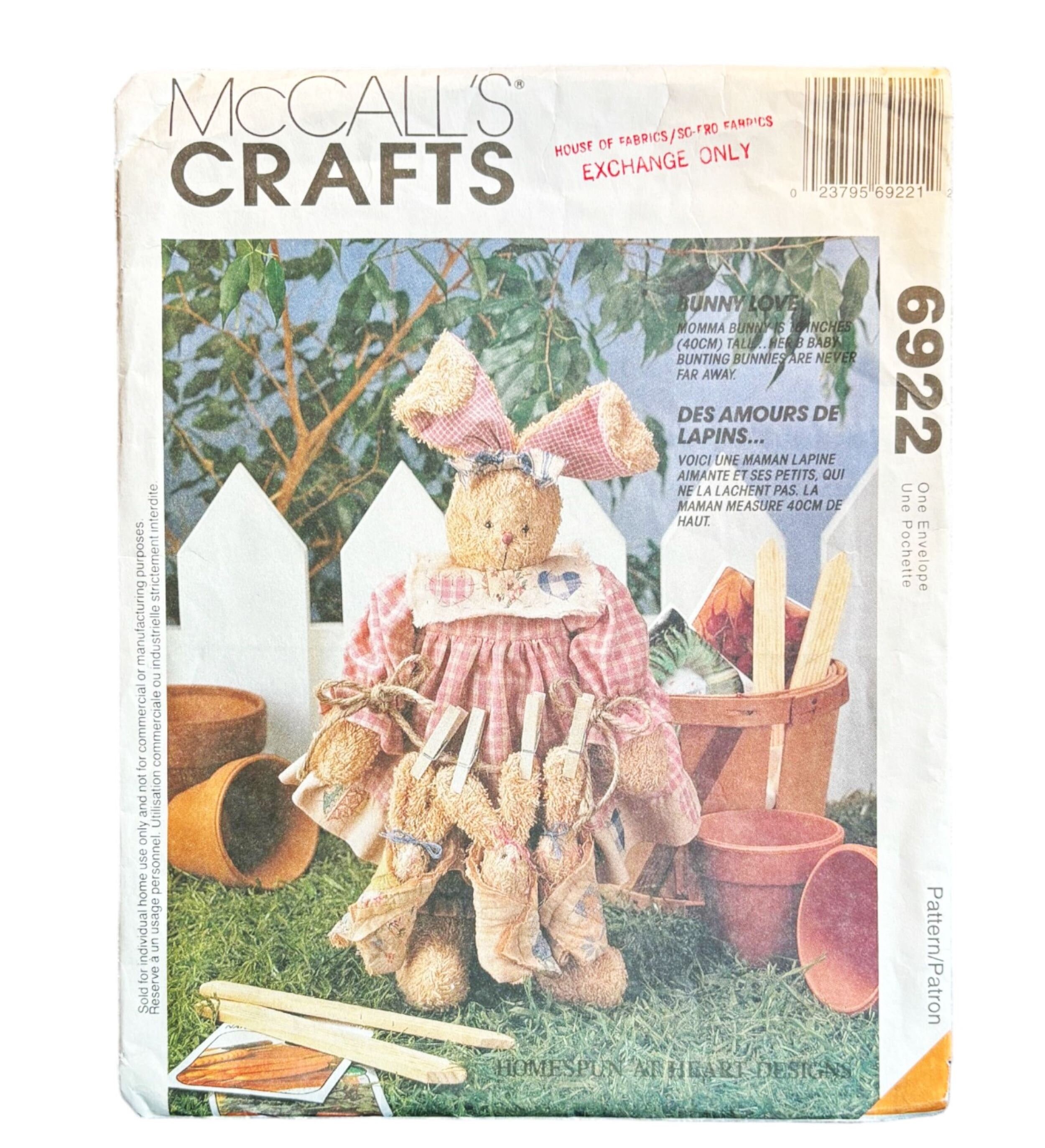 Vintage Uncut FF 17 Piece Sewing & Craft Pattern | 16" Mama and 5" Baby Rabbits Stuffed Animal | McCall's 6922 BUNNY LOVE | 1994 | Easter