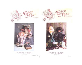 Choice of Stuffed Rag Doll Sewing Craft Pattern | 12&quot; Buttons n&#39; Bows #170 OR 14&quot; Toby and Hilary #166 | Twice as Nice Designs | 1992