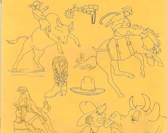 マーサおばさんのロデオ 1 | ホットアイロン転写 | ブックレット #368 | カウボーイブーツ ピエロ ブル ブロンコ バレルライディング