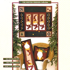 THE WINTER FRIENDS-collectie quiltpatroon | Opties voor wandhangend tafelblad en kussen | Jeri Kelly ss-01 | 1999 | Kerstsneeuwpop Kerstman