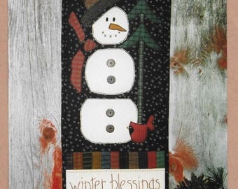 WINTER BLESSINGS Quilt Pattern | 11.5 X 30&quot; Wall Hanging or Door Hanger | Cottage Creek Quilts #CCQ 134 | 2002 | Snowman |