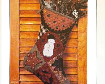 17&quot; SCRAP PATCH STOCKING | Full Size Pattern | Thimbleberries lj 91126 | Paper Piecing | Applique | Quilting | Christmas | 1995