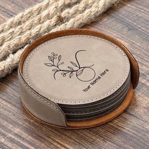 Zodiac Sign Leather 6 Set of Coasters, Horoscope 6 Piece Coaster Set, Zodiac Vegan Leather Coaster, Birthday Coaster Gift