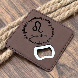Coaster W/ BOTTLE OPENER - Zodiac Elements - SET OF 2 Coaster W/ BOTTLE OPENER - Zodiac Elements - SET OF 2