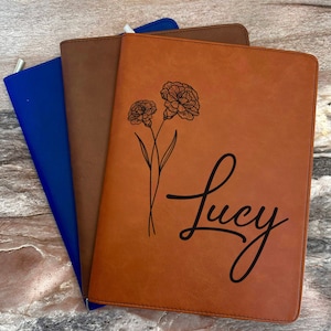 Birth Month Flowers Engraved Portfolio, Personalized Refillable Portfolio, Custom Portfolio with Zip, Birth Flower Gift, Floral Designs