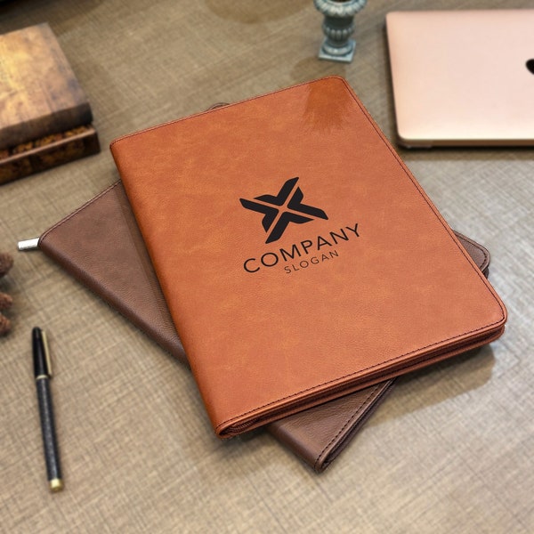Custom Company Leather Portfolio, Personalized Company Logo Portfolio, Business Portfolio With Company Logo, Custom Portfolio With Zipper