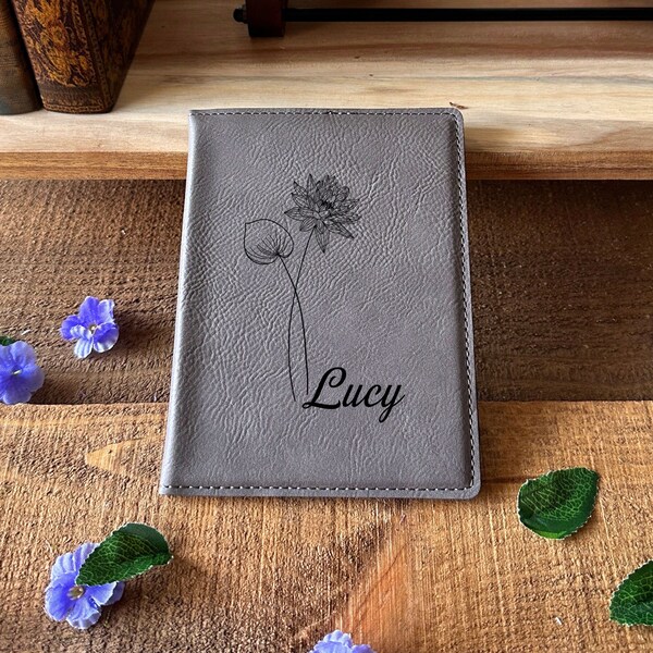 Birth Flower Leather Passport Cover, Custom Name Passport Wallet, Personalized Leather Passport Holder, Holiday Gift Idea,Travel Accessories