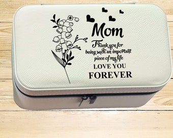 Custom Mother's Day Gift Jewelry Case, Gift for Mothers Travel Jewelry Case, Engraved Leather Jewelry Case, Custom Engraved Mother's Day Box