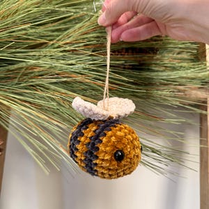 Crochet Bee Christmas Ornament: Whimsical Velvet Honeybee, Handmade