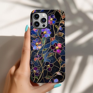 Stained Glass Wildflower Phone Case Mosaic Floral Phone Cover Iphone 16 15 14 Pro Max Plus Samsung Galaxy s25 s24 Plus Ultra Google Pixel 9
