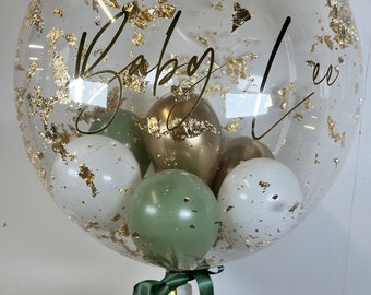 24" Balloons & GOLD Flakes personalised Bubble  Balloon