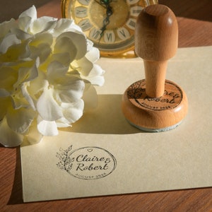 Sello para bodas personalizado, para cartas, invitaciones de boda, sello de goma para boda, sello de madera