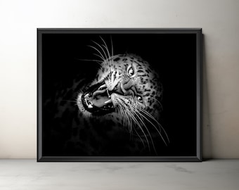 Schwarz und weiß Amur Leopard Print, Big Cat Print, ungerahmt Leopard Giclée Print, Tierfotografie Wandkunst