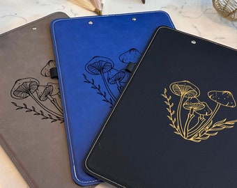 Boho Moon Spiritual Leather Clipboard, Mushroom Leather Notebook, Mystic Engraved Leather Clipboard, Custom Personalized Leather Clipboard