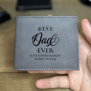 Personalized Kids Name Engraved Vegan Leather Custom Dad Wallet Bestselling Father's Day Gift Idea For Dad Wallet From Children to Father image 1