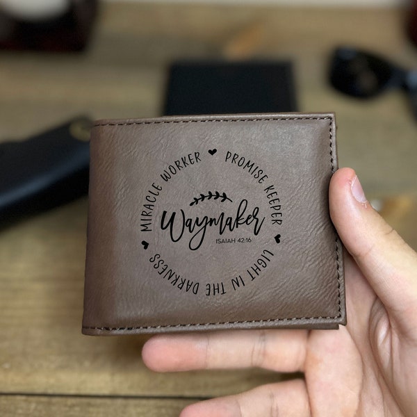 Waymaker Isaiah 42:16 Leather Wallet, Bible Verse Leather Wallet, Gift For Christian, Engraved Leather Wallet, Religious Leather Wallet