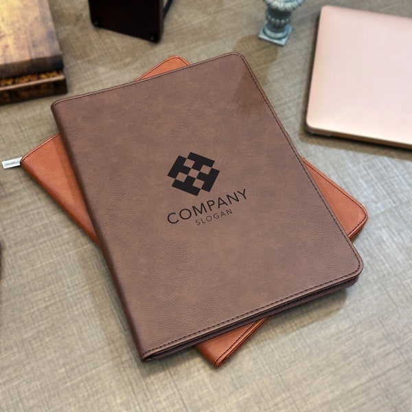 Personalized Engraved Company Portfolio, Custom Company Logo Portfolio, Custom Portfolio with Zipper Leather Portfolio, Business Portfolio