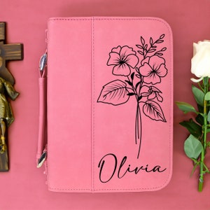 Birth Month Flower Bible Cover, Leather Bible Cover, Personalized Bible Cover, Engraved Bible Cover, Custom Bible Cover, Religious Gifts