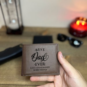 Personalized Kids Name Engraved Vegan Leather Custom Dad Wallet Bestselling Father's Day Gift Idea For Dad Wallet From Children to Father image 3