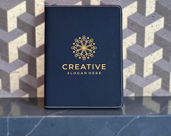 Custom Company Logo Portfolio, Personalized Engraved Company Portfolio, Elegant Portfolio, Custom Portfolio with Zipper Leather Portfolio