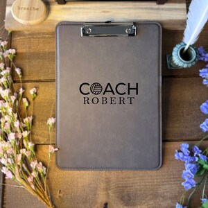 Custom Name Coach Clipboard, Volleyball Coach Gifts, Engraved Clipboard Gift, Personalized Leather Clipboard, Volleyball Leather Clipboard