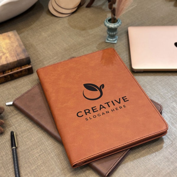 Custom Company Logo Portfolio, Personalized Engraved Company Portfolio, Custom Portfolio with Zipper Leather Portfolio, Handmade Portfolio