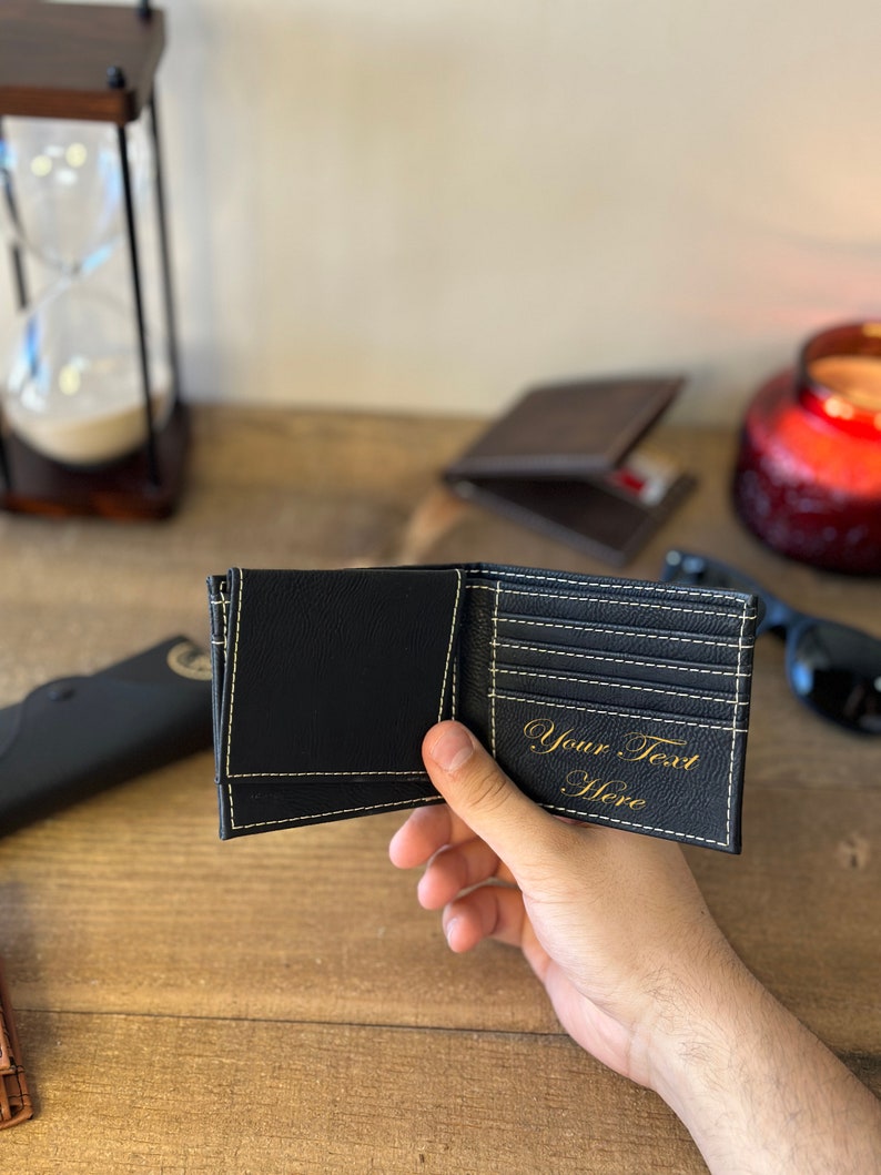 Personalized Kids Name Engraved Vegan Leather Custom Dad Wallet Bestselling Father's Day Gift Idea For Dad Wallet From Children to Father image 8