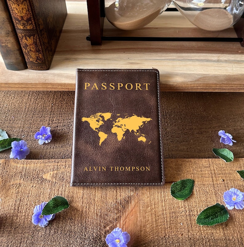Personalized Name Engraved Leather Passport Holder, Custom Passport