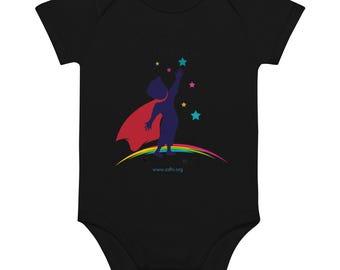 Tienda benéfica oficial de CDH - CDHSH- (4) Body de bebé de algodón orgánico de superhéroe de concientización sobre la hernia diafragmática congénita