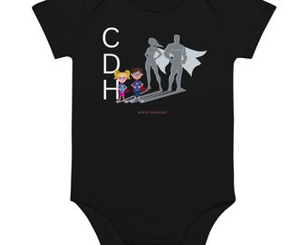 Tienda benéfica oficial de CDH - CDHSH- (66) Body de bebé de algodón orgánico de superhéroe de concientización sobre la hernia diafragmática congénita