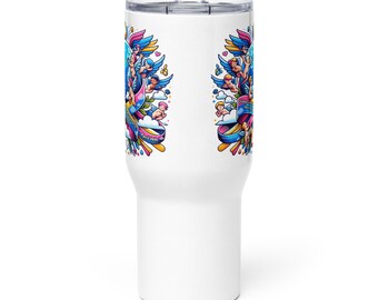 Tienda benéfica oficial de CDH - CDHA19- (17) El 19 de abril es el Día de Concientización sobre la Hernia Diafragmática Congénita. Taza de viaje con asa.