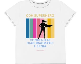 Tienda benéfica oficial de CDH - CDHSH- (20) Camiseta juvenil de cuello redondo de superhéroe para concienciar sobre la hernia diafragmática congénita