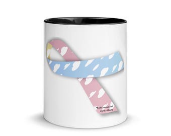 Tienda benéfica oficial de CDH - CDHAR- (13) Taza con lazo de concientización sobre la hernia diafragmática congénita con color en el interior